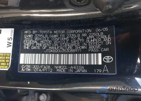 2005 Toyota Prius from USA, damaged, VIN JTDKB20U353088971